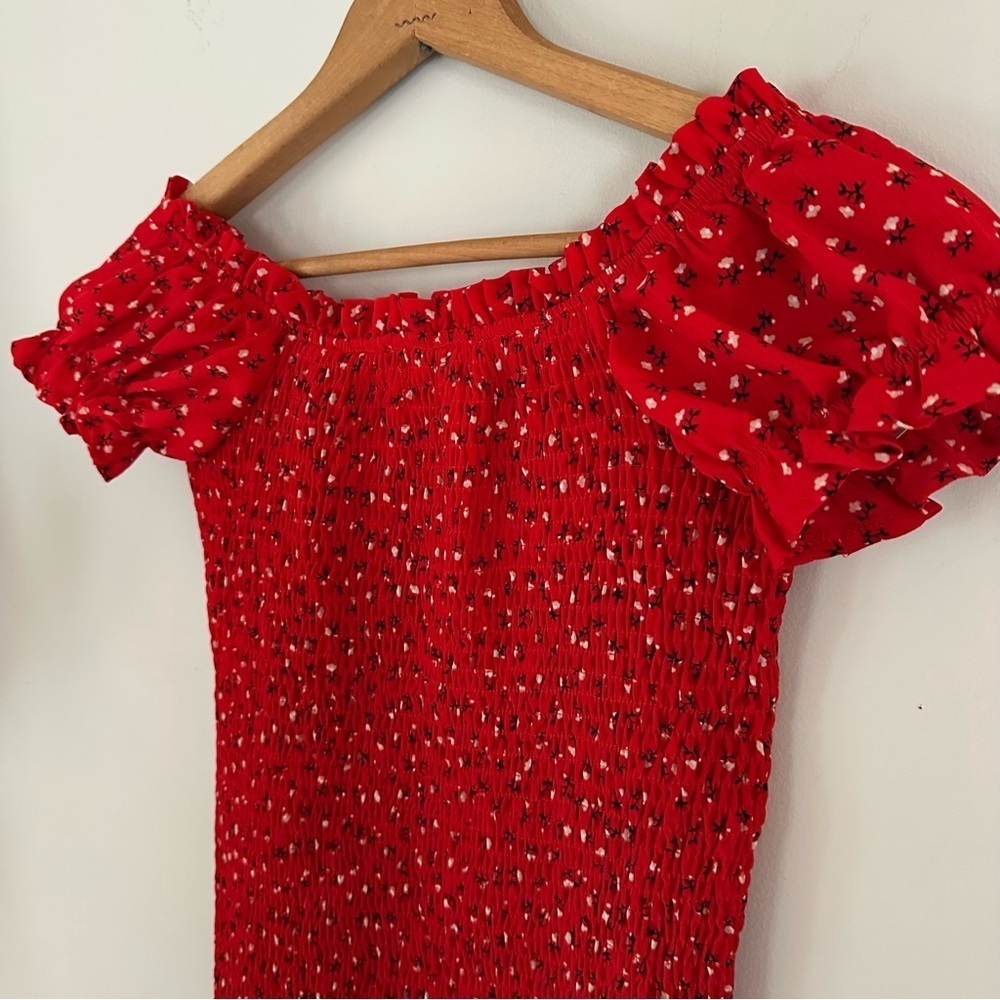 Hello Molly Red Blossom Babydoll smocked Dress Size Medium - Picture 8 of 12
